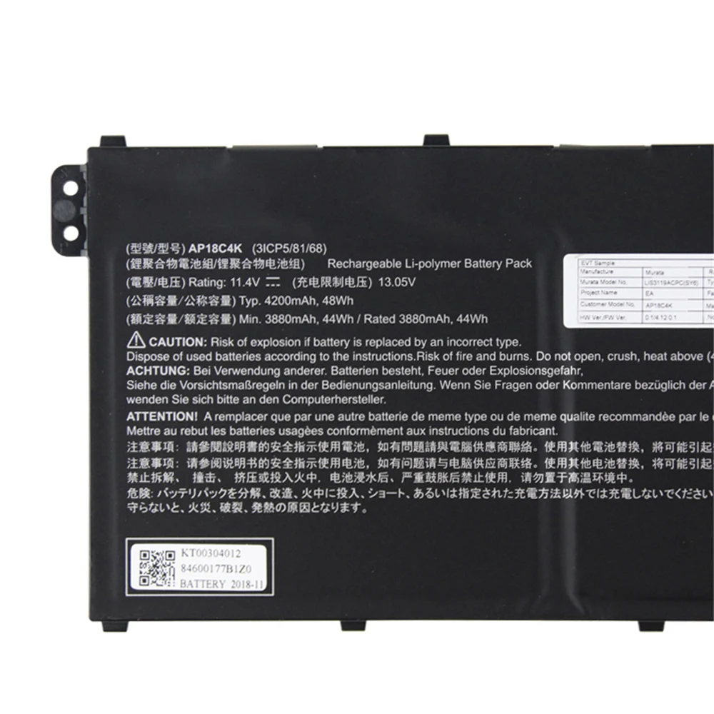 Genuine AP18C8K AP18C4K Laptop Battery For Acer Aspire 5 A515-43-R057 R4MG R6F6 R6WW A515-44 R7NU R5UZ KT00304012 4471mAh