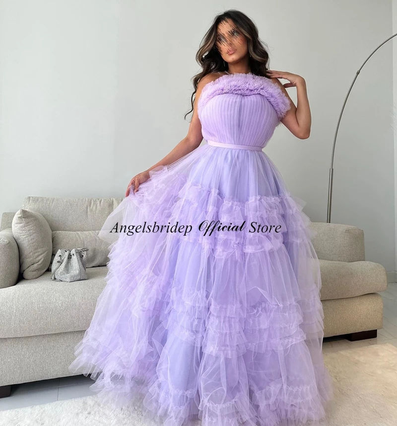 Personalizado a linha em camadas tule vestidos de noite arábia saudita vestidos de fiesta elegantes para mujer 2023 dubai vestidos de festa