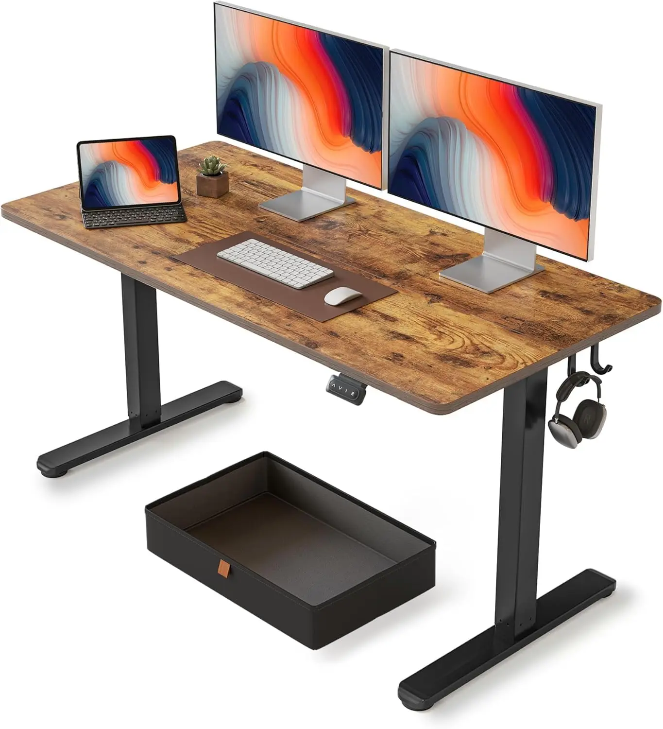 

55x24 Electric Height Adjustable Standing Desk with Drawer Storage Sit Stand Home Office Table Rustic Brown, Customized
