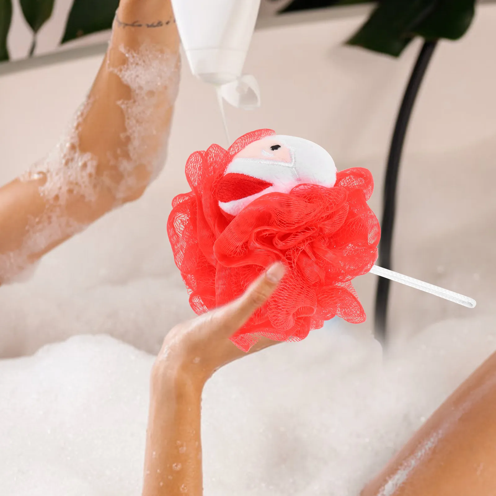 

3Pcs Christmas Theme Shower Loofah Premium Skin Cleaning Scrubber with Firm Binding Deep Cleansing Bathroom Accessory for Soft