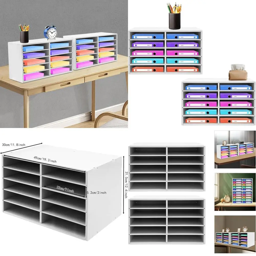 

Белый двухъярусный шкаф для хранения документов с 10 регулируемыми отделениями 9x2 дюйма для организации рабочего стола дома и в офисе