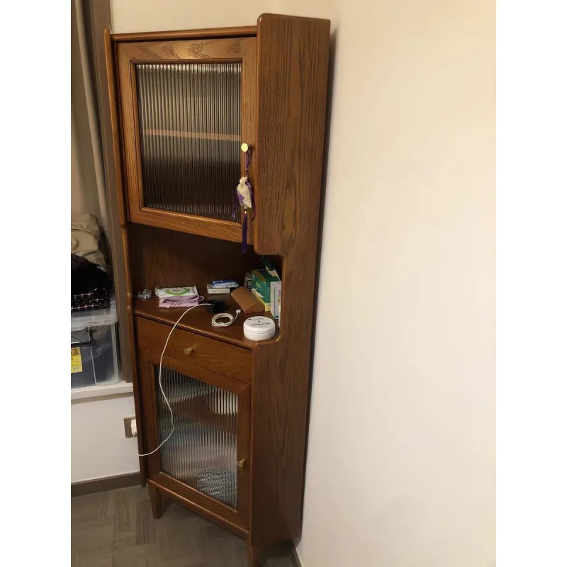 خزانة زاوية مثلثة من الخشب الصلب، خزانة زاوية للأريكة، زاوية جانبية على الحائط، رف صغير لغرفة المعيشة، جانب الطعام