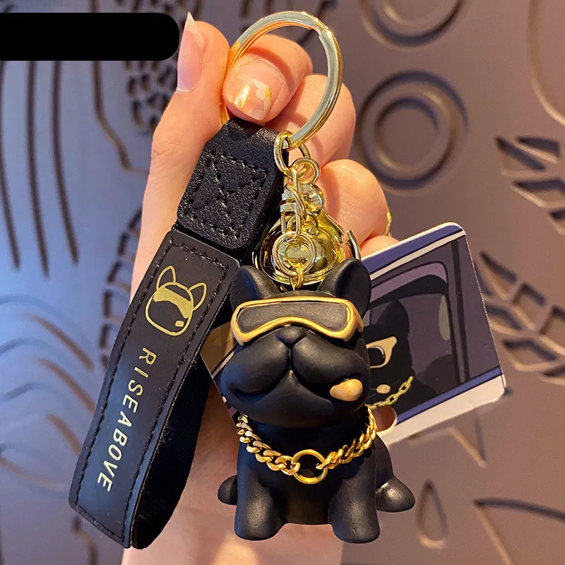 Cute Dog Bulldog Keychain Bag Pendant Resin Fighting French Keyring Colorful Car Anime Key Chains For Women Trinket Jewelry Gift