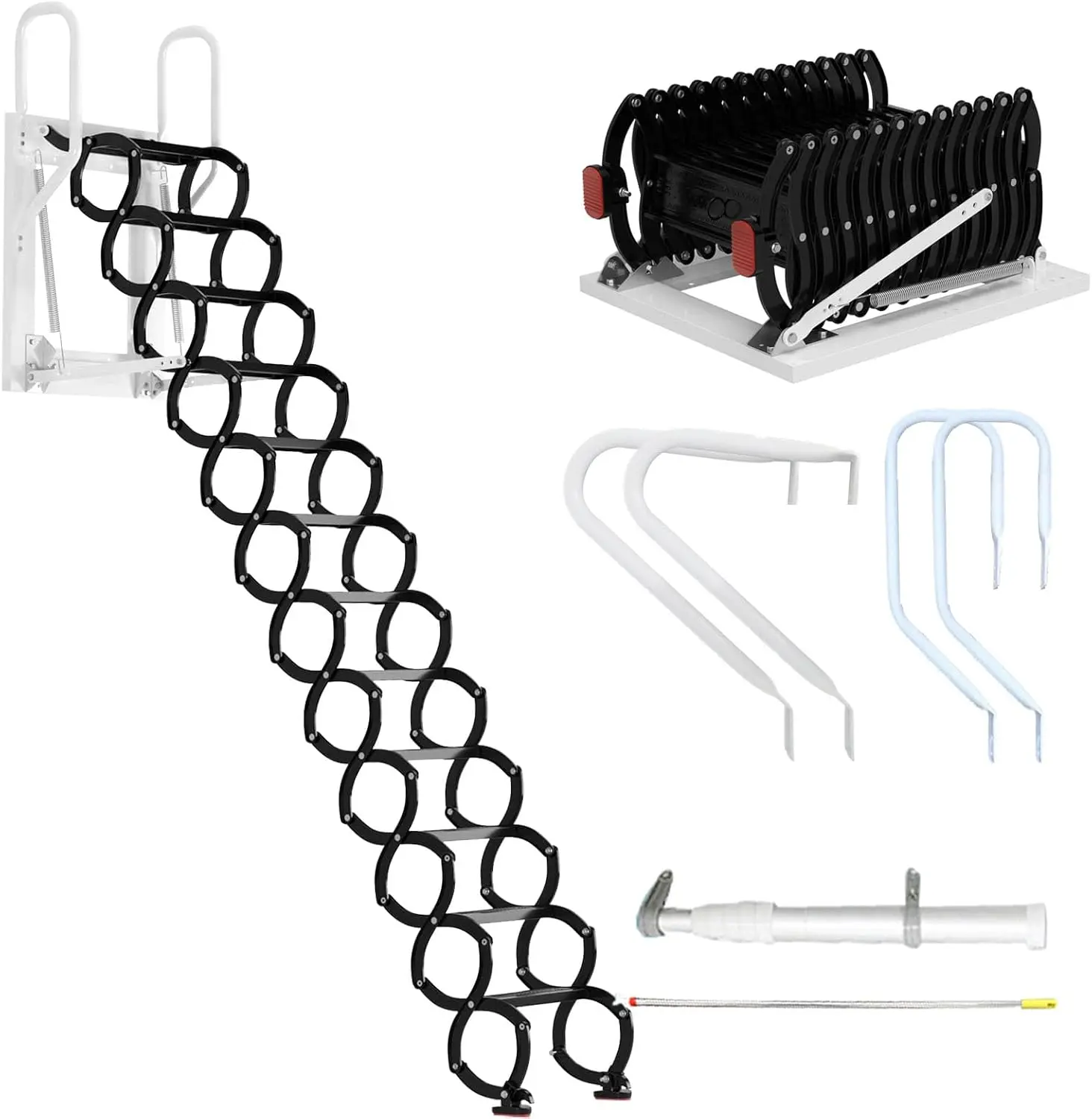 屋根裏部屋用の壁掛け式折りたたみ式階段,屋外はしご,プルダウンシステム,アームレストハンドル付き格納式ロフトはしご,12個