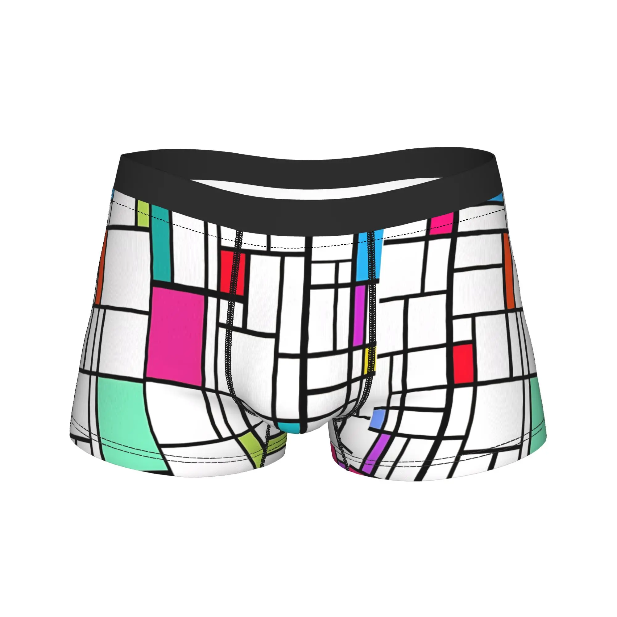 

Mondrian Style Pastel Underwear Customs Boxer Shorts Hot Sale Men Underpants Sexy Soft Boxer Brief Birthday Gift