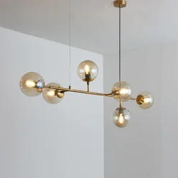 Modern Chandelier Brass Glass Ball Lighting For Living Room Dining Art Decoration Restaurant Black Hanging Lamp Home Lustre