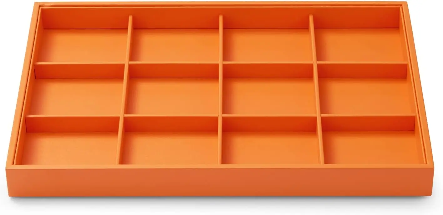 

Luxury Leather Jewelry Tray Orange Stackable Jewelry Drawer Organizer Trays Bracelets Bangles Watches Storage