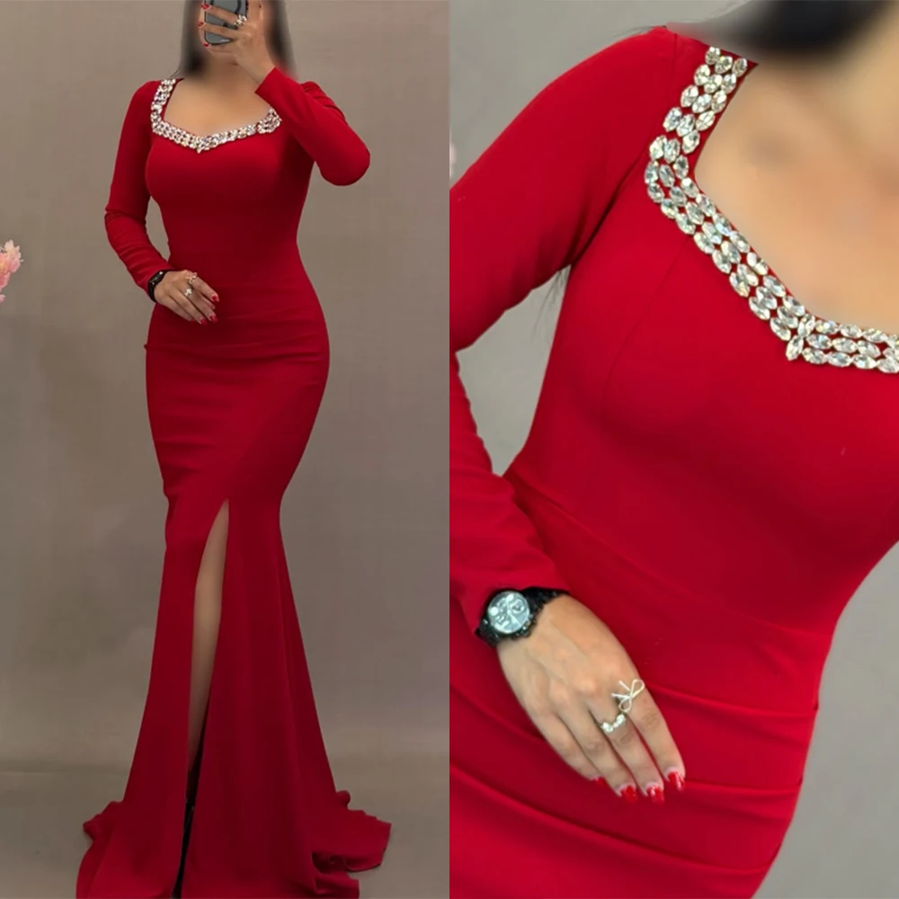 Customized V-neck Mermaid Long Dresses Floor Length Full Sleeves Beaded Платье Корейский Стиль Kate Middleton Dress فساتين Prom