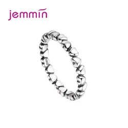 Real 925 Sterling Silver Vintage Linked Love Heart Rings for Women 925 Sterling Silver Ring Original Jewelry Wedding Gift