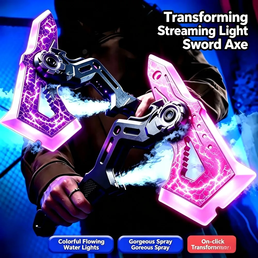 Colorful Glowing Bright Sword Axe Outdoor Toy Model 2 in 1 Multi-color Changing LED Music Cosplay Cool Flashing Kids Toy Gifts