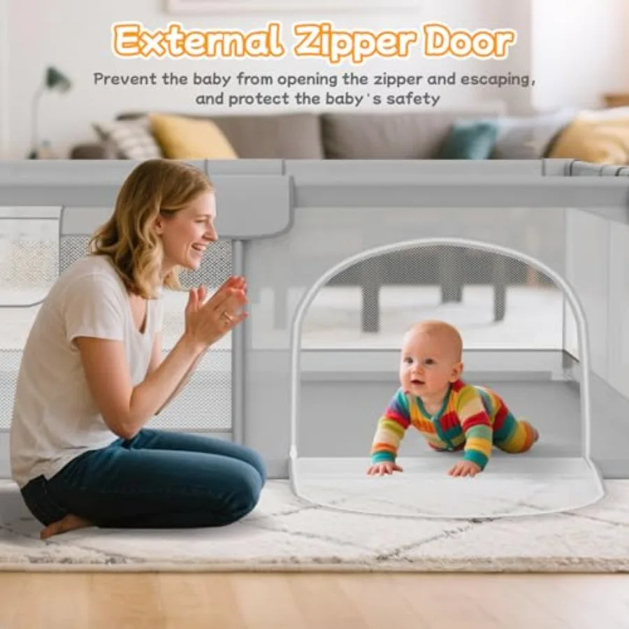 Baby Playpen 74"x50" - Large Playpen for Babies and Toddlers with 2 Handle - Baby Fence Play Area Safety Center for Indoor and