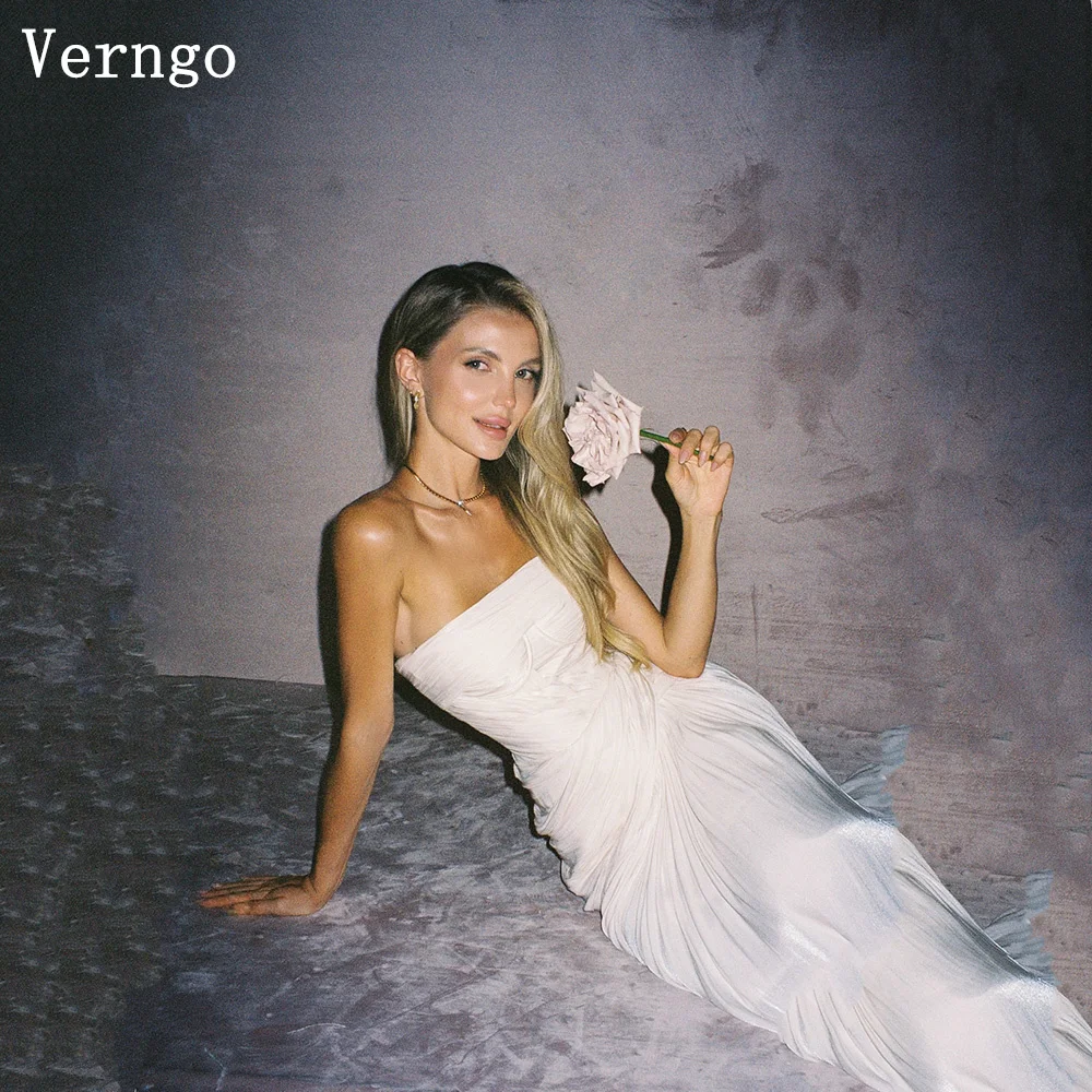 Verngo lvory Chiffon Evening dress Strapless A Line Birthday Party Gowns Celebrity Pleated Silk Prom Gowns Customized