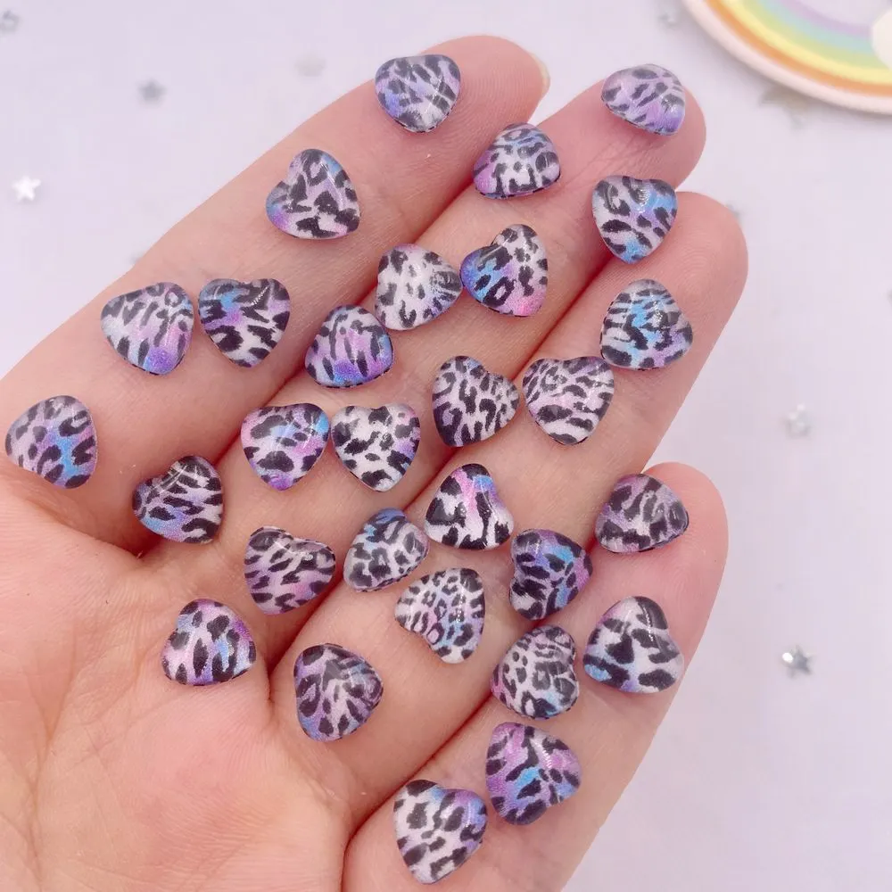 100 pezzi in resina 8mm cuore leopardo stampa modelli gemma di cristallo flatback strass applique fai da te album di nozze nail art artigianale