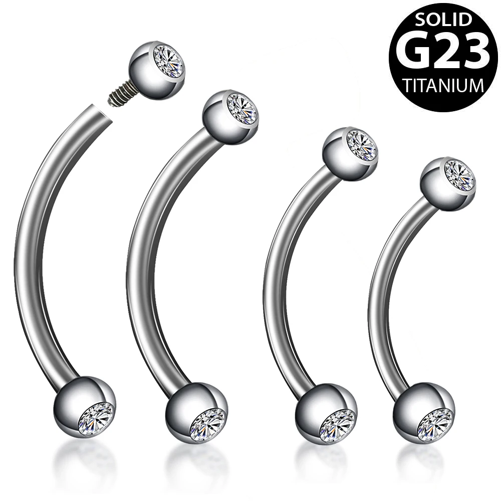 Brow Bone Nose Piercing Belly Button Rings Curved  G23 Titanium Internally 16G 5/16 Inch 3mm  CZ Etite Navel Piercing