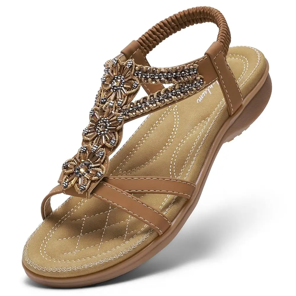 

Littleplum Women's Handmade Bohemian Flip Flops Arch Support Orthopedic Comfort Summer Walking Sandals