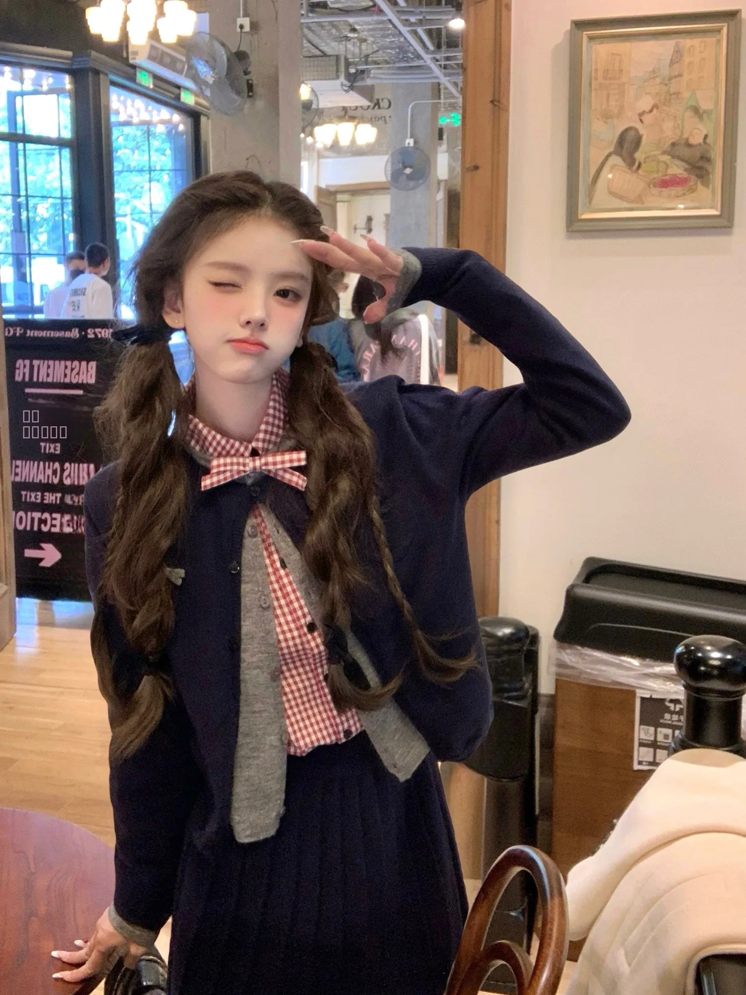 

Versatile Long Sve irt with Red Plaid Knot Tie by Chi an for Young Women Straight Cut Simple Commute Sle