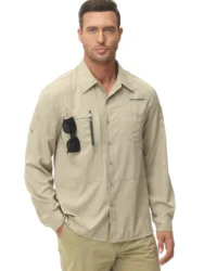 UPF 50+ Camisas de pesca de manga larga, camisa cargo informal para hombre, blusa con botones, camisas de senderismo con multifunción