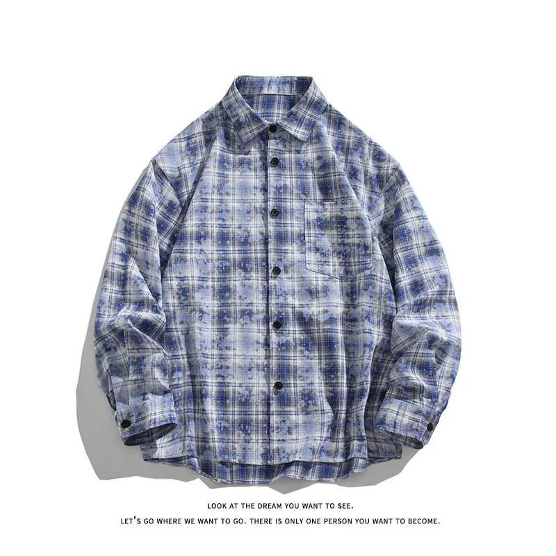 Trendy Vintage Tie Dye Plaid Oversize Long Sleeve Mens Shirts Mens Clothing For Casual Layering And Outerwear