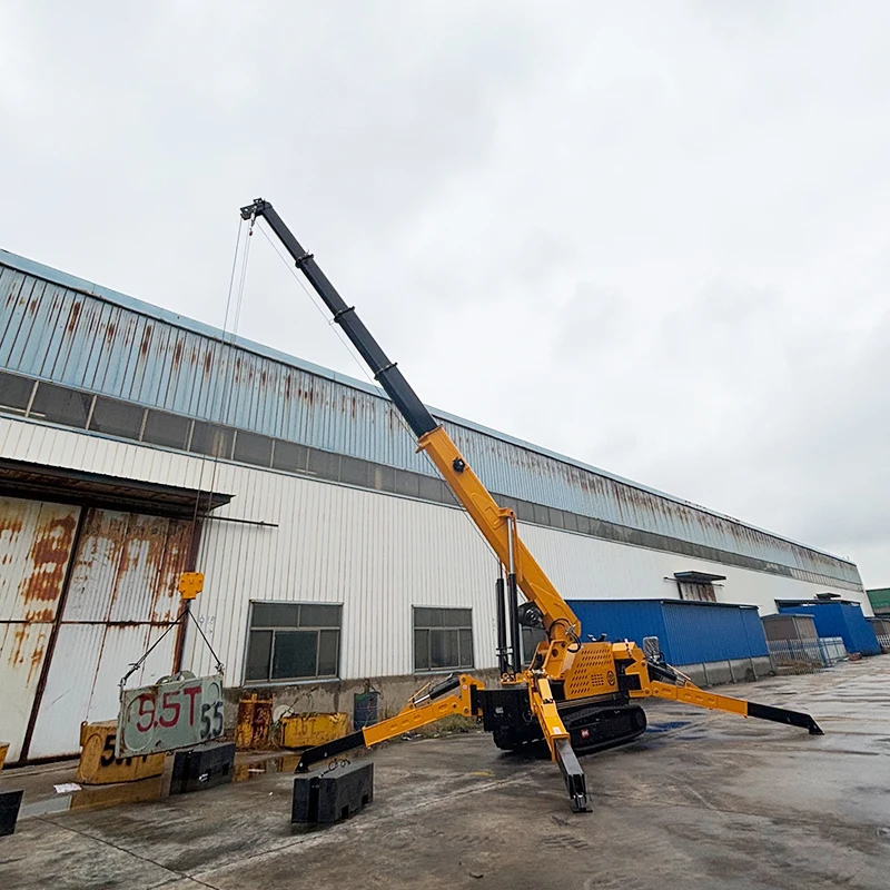 Mini Tracked Spider Crane, 5-ton Telescopic Boom, 8-ton and 10-ton Glass Lifting Equipment, with Remote-controlled Manned Basket