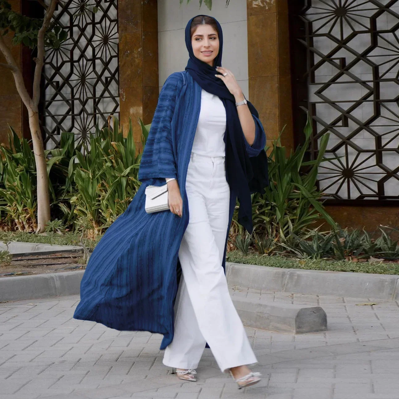 Ribbed Abaya terbuka kardigan mantel Muslim elegan rajut Abaya untuk wanita Dubai mewah Turki pakaian Islami Kimono Femme Musulmane