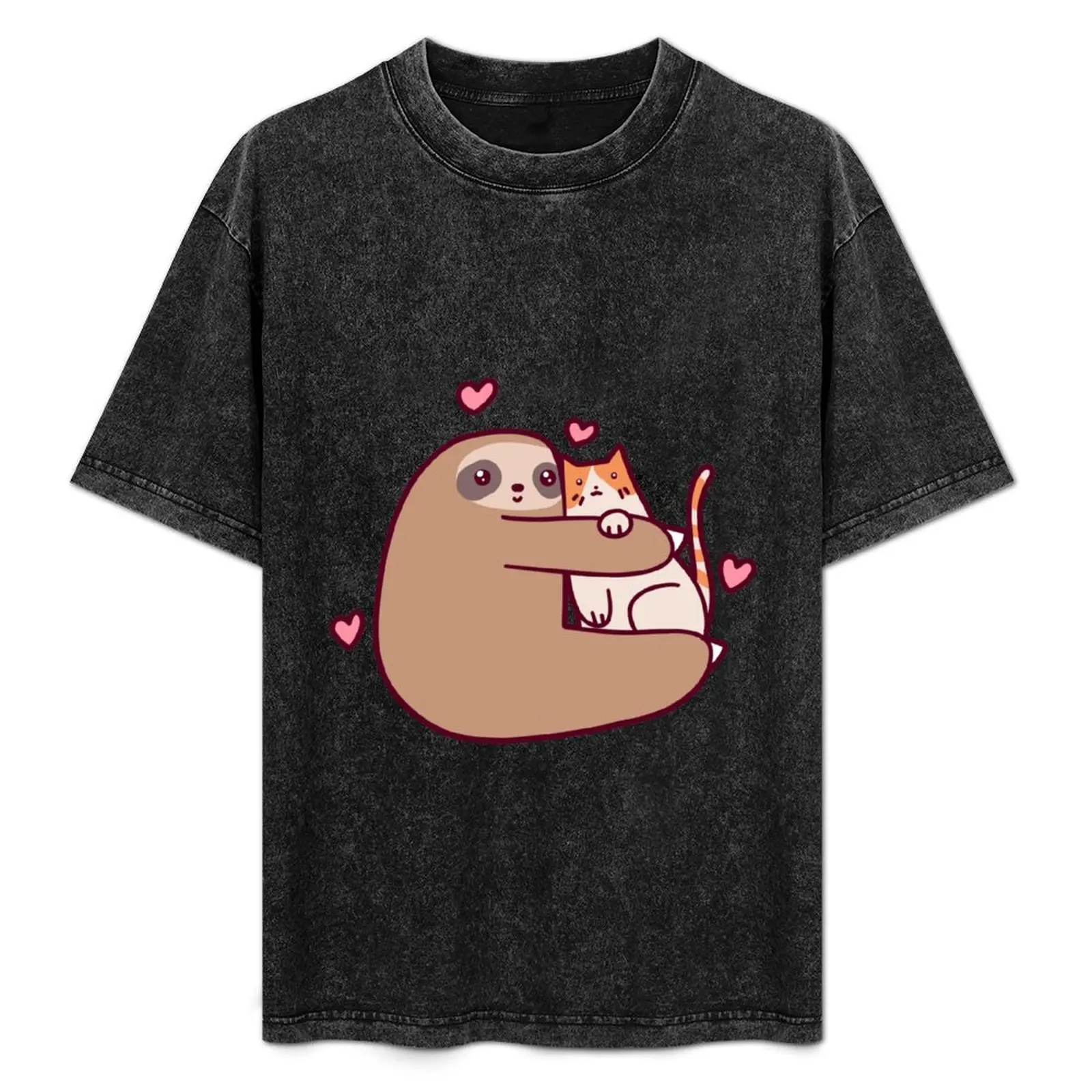 

Sloth Loves Cat T-Shirt Work Utility Casual Tee Shirt