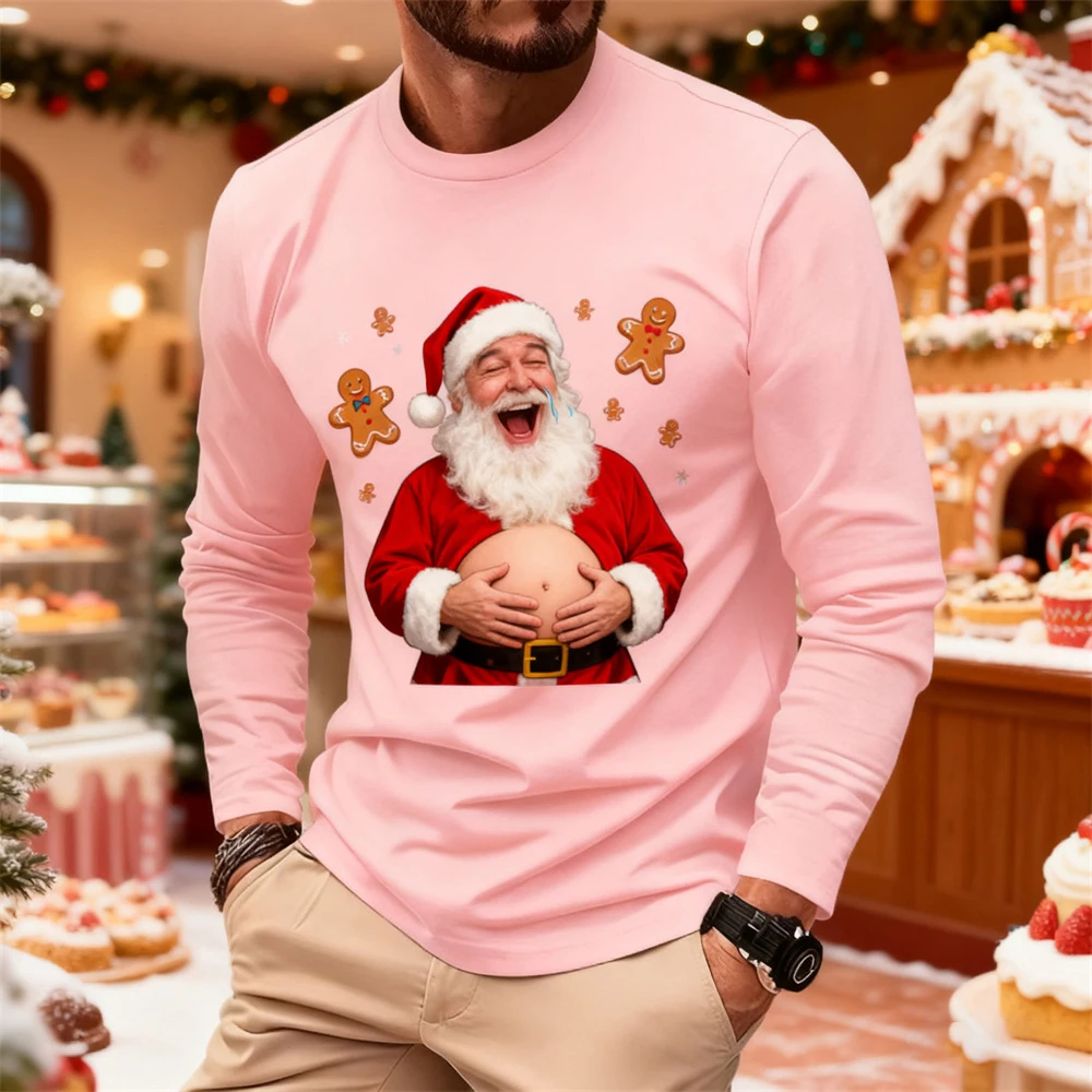 

Рождественская мужская модная футболка с длинными рукавами, свободная посадка, удобная толстовка с круглым вырезом, праздничная вечеринка, наряд