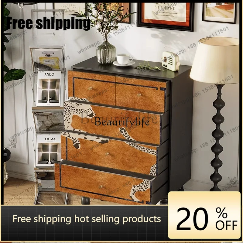 JJ -Medieval solid wood chest of drawers, high-end decoration in living room, high-footed lockers