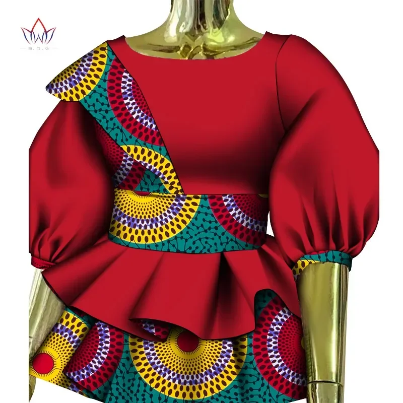 Bintarealwax African Women Shirt Fashion Packwrok Tops Double Pendulum Designs Women\'s Shirts Plus Size  African Clothing WY647