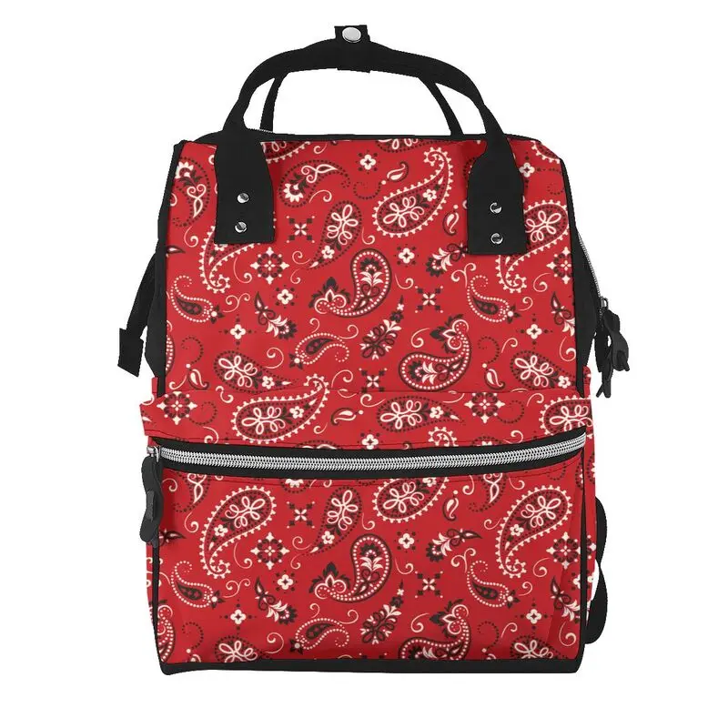Bohemia Ethnic Red Paisley Bandana Diaper Backpack Multifunction Maternity Mummy Diaper Bag for Baby Large Capacity Nappy Bags