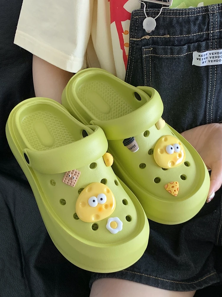 Hole Garden Shoes Ins Cute Cheese Women Man Slippers Shoes For Women's Summer Outdoor Anti Slip Parent-child Beach Sandals