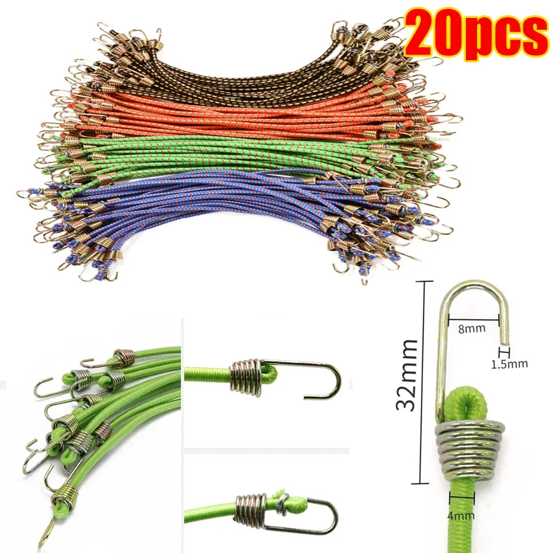 Elastic Bungee Cord Heavy Duty Luggage Straps Rope Hooks 25cm Stretch Tie Tent Outdoor Accessories