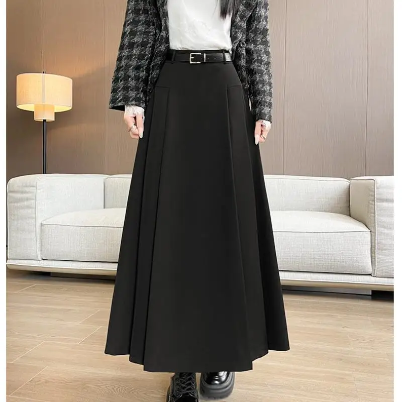 Women's high waisted midi skirt women's fashionable autumn winter new style slim fit mid length skirt girls Korean pleated skirt