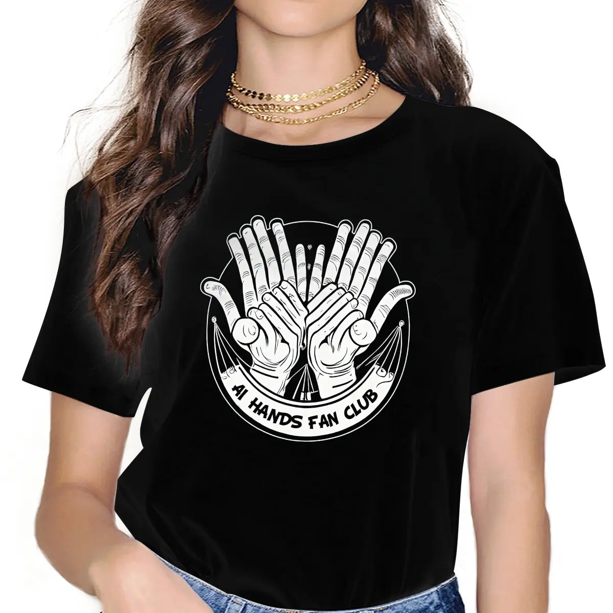 ChatGPT AI Hands Fan Club T Shirt Harajuku Graphic Women's Polyester Tshirt O-Neck