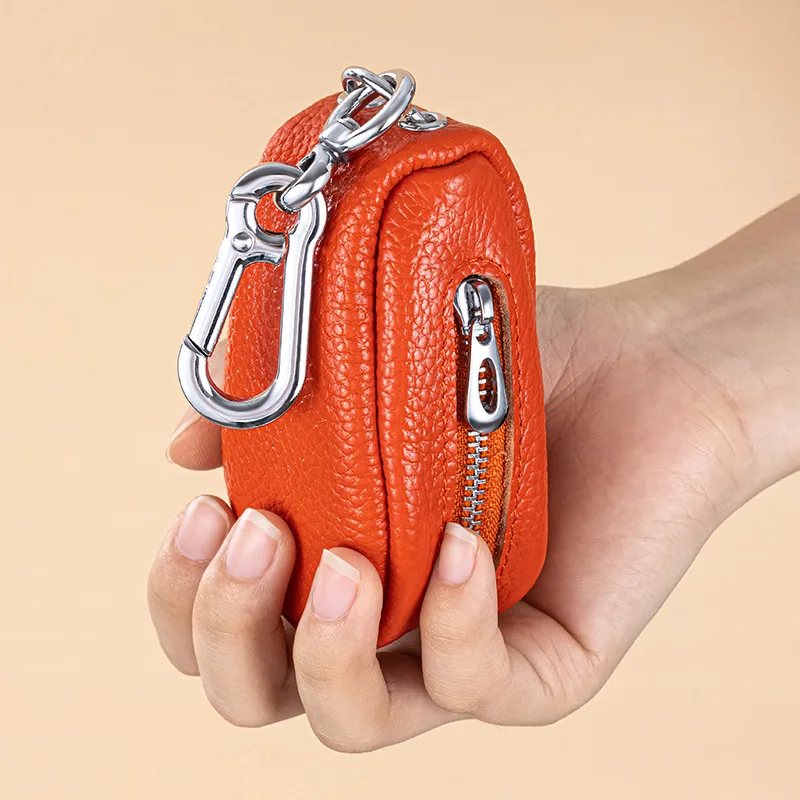 New Large Capacity Top Layer Cowhide Key Holder Multi-Functional Car Key Pouch Door Key Pouch Unisex Buckle Leather Goods