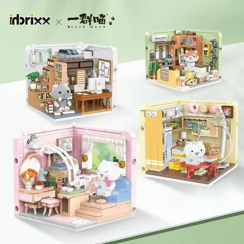 Creative Cute Cats House Building Blocks, Anime City Street Scene Decoration Kumamoto Bear DIY Puzzle Toys Girl Gifts