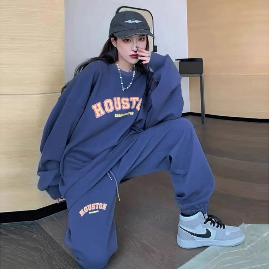 

Women's Leisure Fashion Sports Suit 865# Red Net Spring Autumn New Loose Foreign Style Sweater Pants Two-Piece Set