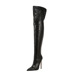 2024 European and American Autumn and Winter Pointed Thin High-heeled Back Zipper Fashion Knee High Sexy Women's Boots