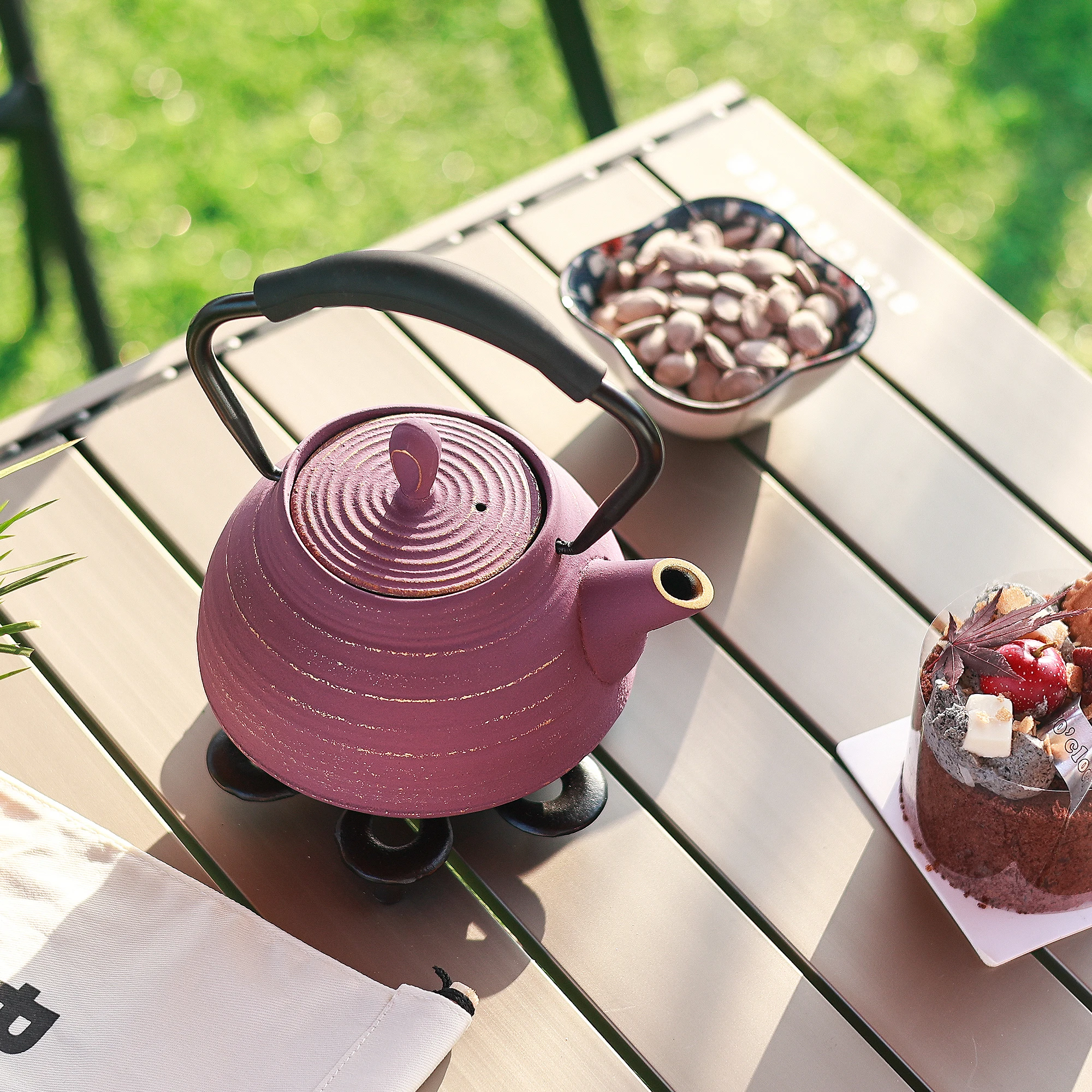 Cast Iron Teapot, Japanese Tea Pot Coated with Enameled Interior, Silicone Handle, 22oz 650ml Pink