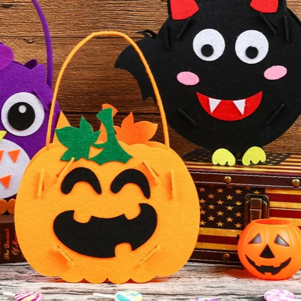 Portátil criativo DIY Halloween Candy Bag, tecido não tecido, Trick or Treat Snack Bag, morcego fantasma, saco de abóbora para crianças, presente de