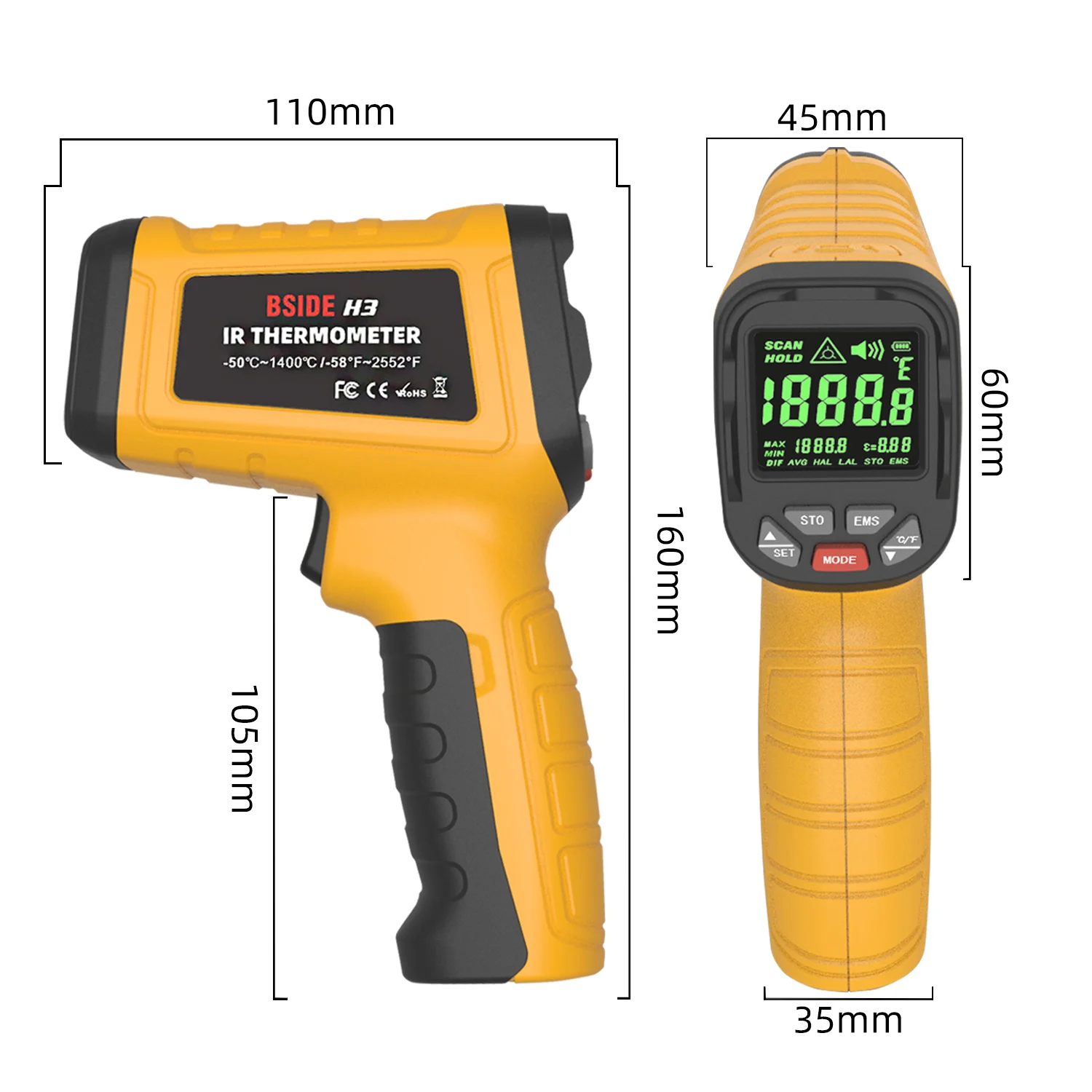 -50 ~ 1400 ℃ cyfrowy termometr LCD podczerwieni przemysłowy bezkontaktowy miernik wysokiej temperatury C/F pomiar temperatury Tester narzędzi