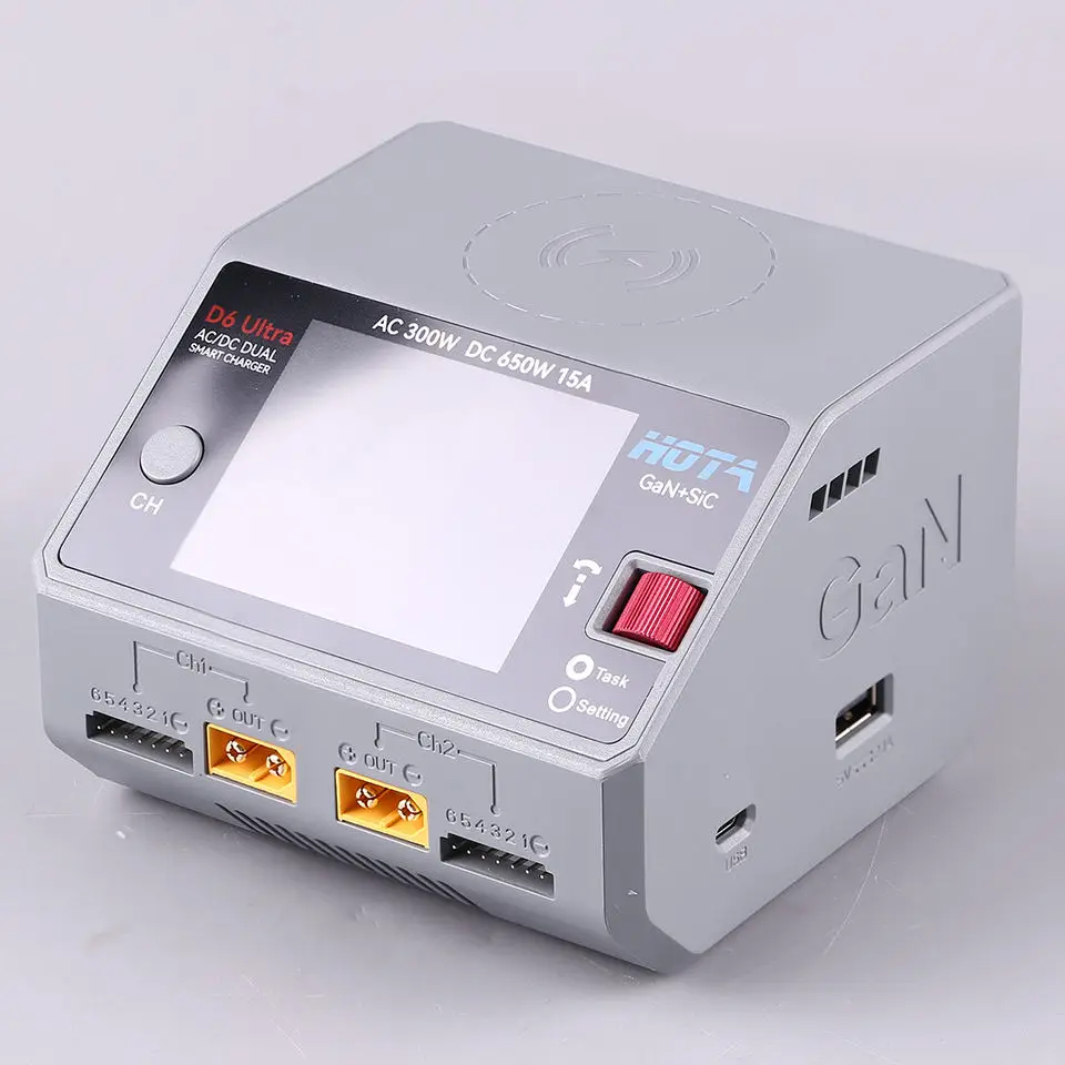 HOTA D6 Ultra Dual Channel Intelligent Charger Gallium Nitride AC300W DC650W 15A Aircraft Model FPV LIPO Lithium Battery