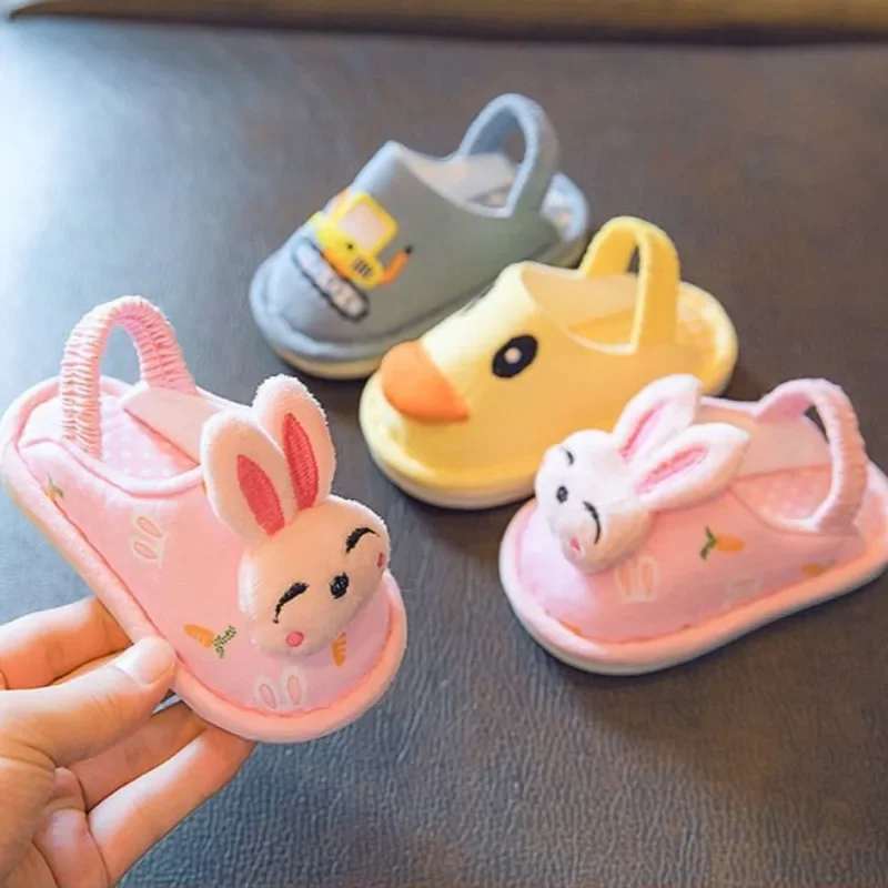 

Cute Cartoon Children's Cotton Slippers Girls Kids Spring and Autumn Indoor Soft Sole Anti Slip Baby Boys' Home Walking Shoes
