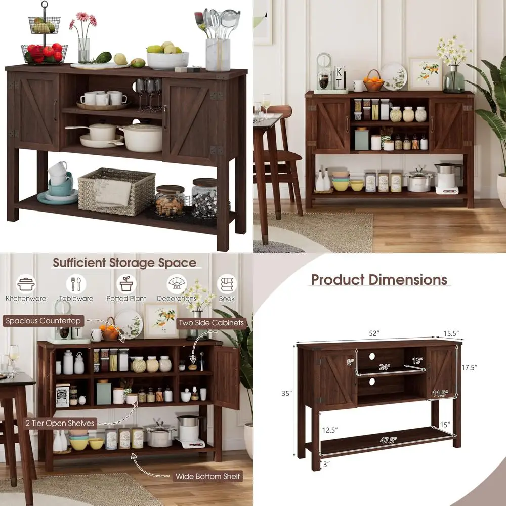 

Farmhouse Style Buffet Sideboard with Storage Cabinets and Open Shelf