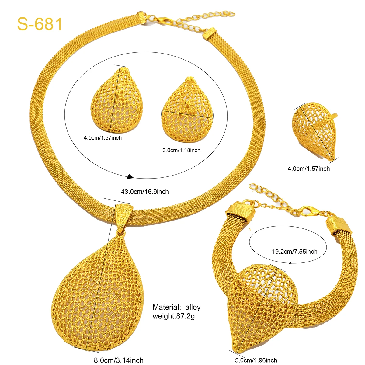 ANIID Indian Luxury Water Droplet Necklace And Earrings Sets For Women Gifts Ethiopian Bridal 24k Gold Color Jewelry Set Wedding