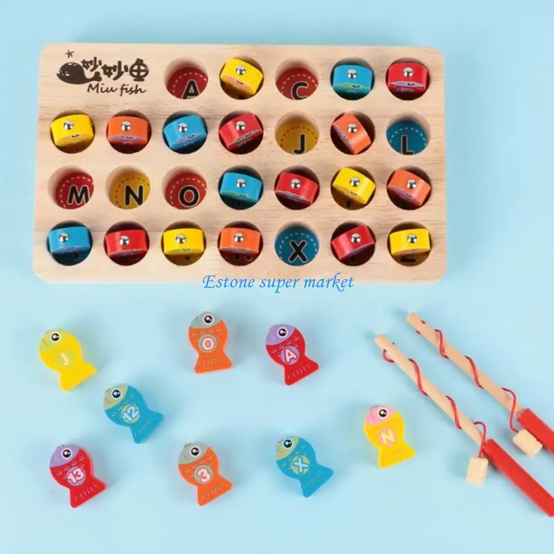 090B Magnetisches Angelspielzeug aus Holz für Kleinkinder, Lernaktivitätstafel mit Verbesserung der Buchstaben- und