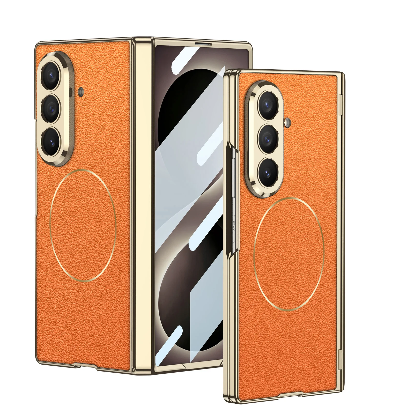 For Samsung Galaxy Z Fold 8 Ultra 5G Case Luxury Matte Leather Electroplate Magnetic Wireless Charging Hinge Tempered Film Cover