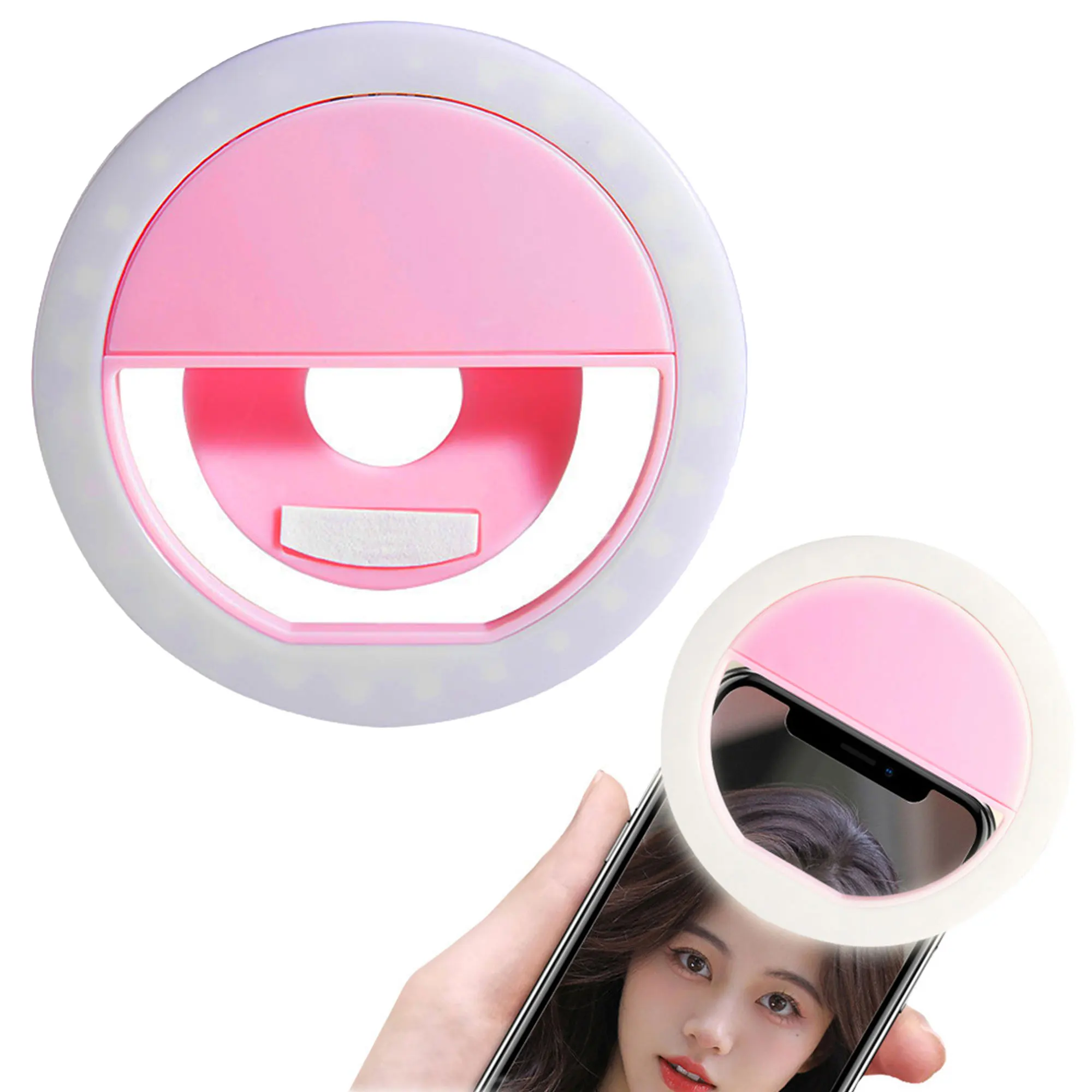 Generic Clip-On LED Selfie Ring Light. Universal and Portable with Adjustable Brightness，Rechargeable 3 Adjustable Light Levels