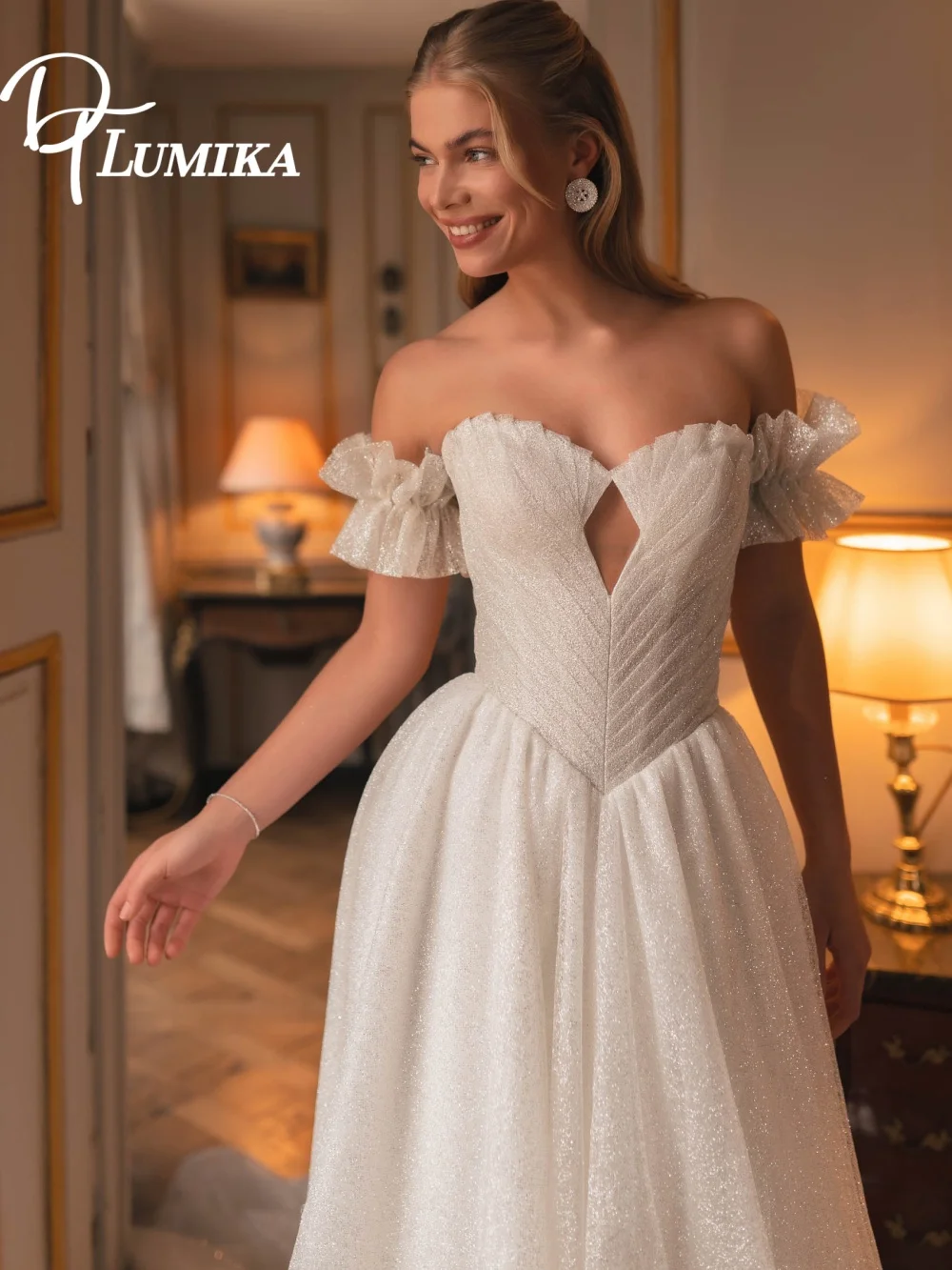 

Dreamy Off-Shoulder Sparkle Wedding Dress 2026 Romantic Heart-Cut Bridal Gown Delicate A-Line Floor-Length Bridal Dress Robe De