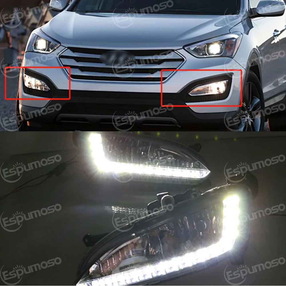 Automobile Headlamp LED DRL For Hyundai Santa Fe Maxcruz Fe IX45 2013 2014 2015 Car Accessories Fog Light LED Driving Day Lights
