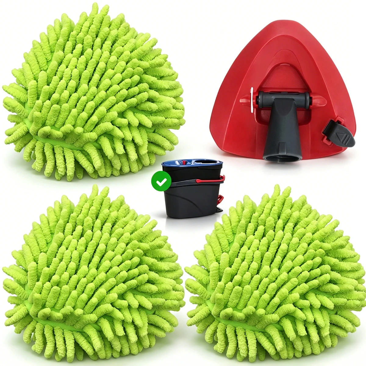 3/4Pcs Lint-Free Chenille Mop Heads & Upgraded Base for O-Cedar & Vileda Spin Mop, Washable